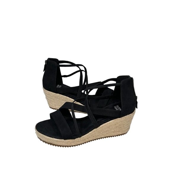 EILEEN FISHER Wanda Black Nubuck Espadrille Wedge Sandals size 9 New - Picture 3 of 6
